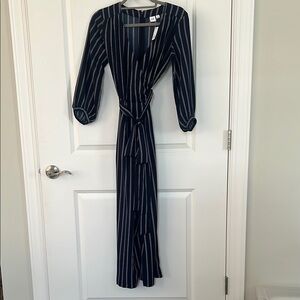 GAP Blue and White Long Sleeve Wrap Jumpsuit